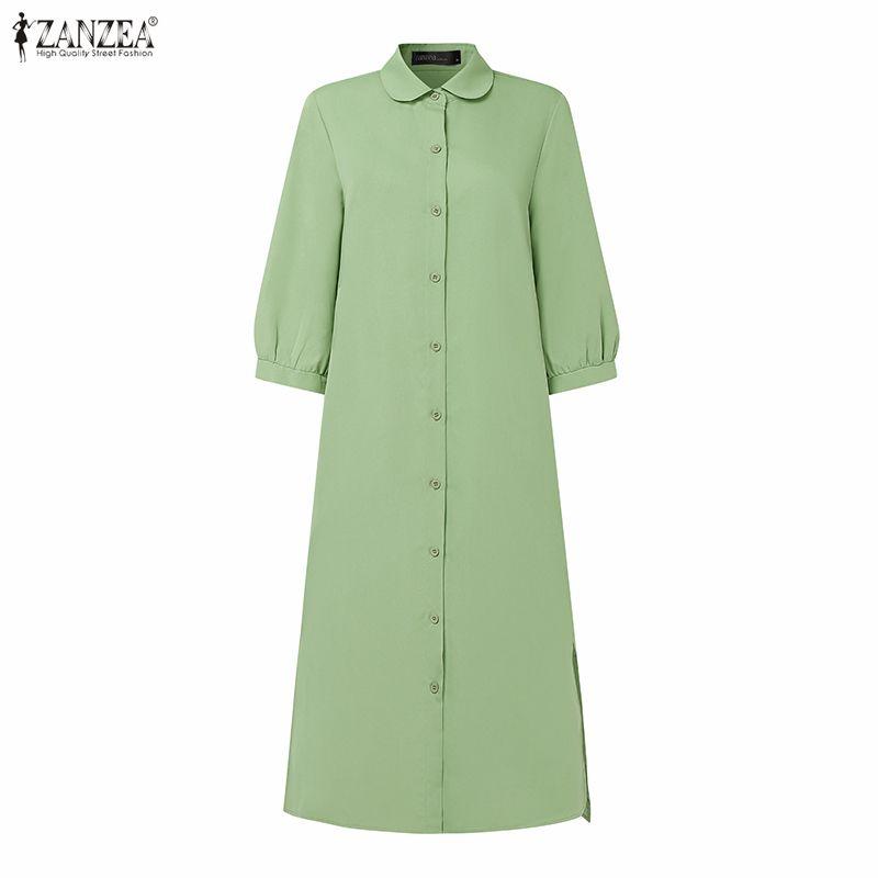 ZANZEA Women Casual Turn Down Collar Long Sleeve Loose Shirt Dress