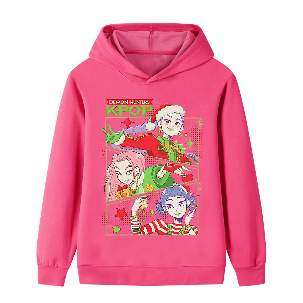 B1263 Kids Boys Girls Christmas New Year Kpop Rumi Zoey Mira Print Long Sleeves Hoodie