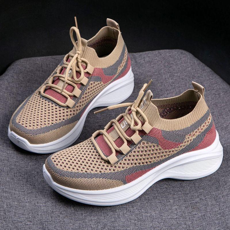 Women's Shoes Summer New Versatile and Comfortable Casual Knitted Mesh Breathable Board Shoes Casual Shoes Mesh Shoes Lace-up