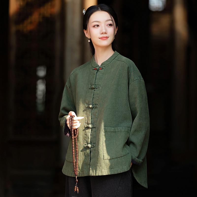 25 Meditation Is Still the Original Commoner, Thickened Padded Jacket, Women's Winter Ramie Sand Fried Chinese-style Retro Cotton-padded Jacket