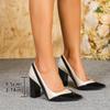 Chunky Heel Patent Leather Pointed Toe Low-Cut High Heels for Women's Large Sizes 41-43