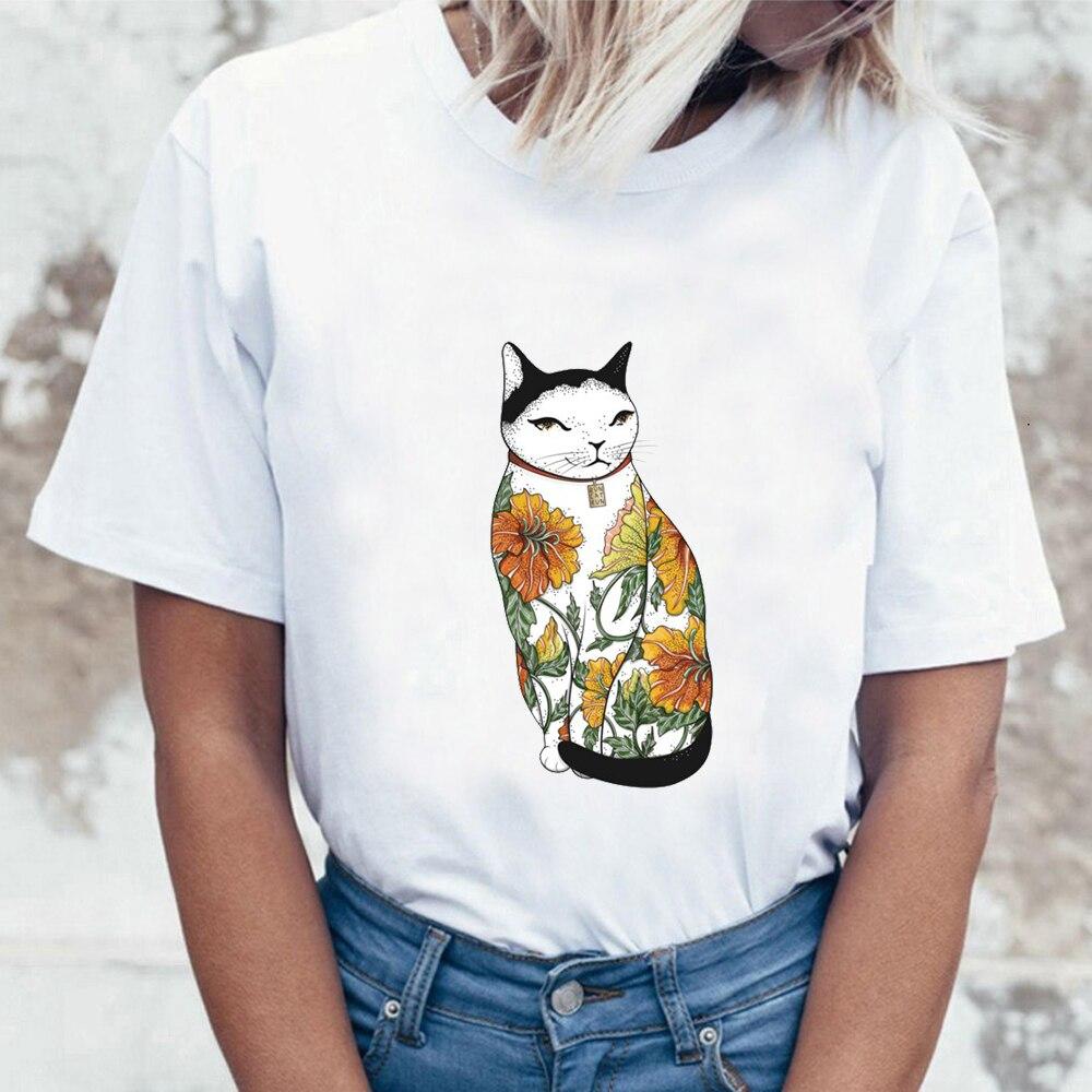 Buy Black Cat Japanese Flower Pattern Tshirt Funny Cat T Shirt Women