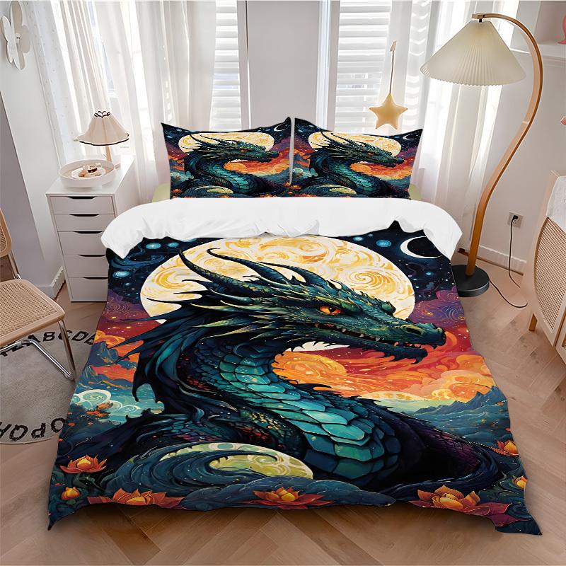 

3pcs bedding set Dragon Fantasy Includes 1 Comforter + 2 Pillowcases, Without Pillow Inserts, Soft Comfortable, Lightweight Breathable097 135x200cm