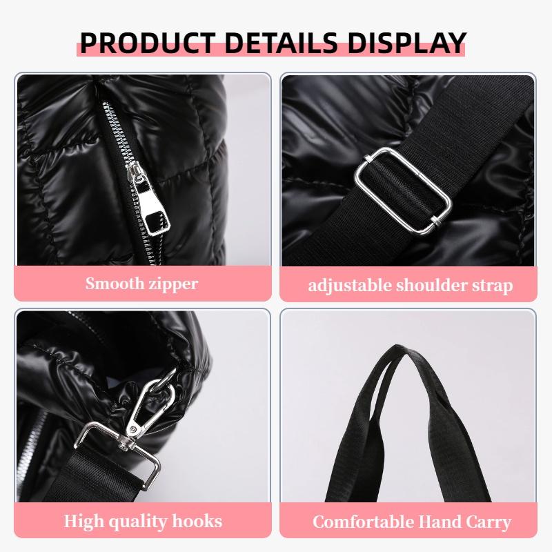 Large Capacity Quilted Tote Bags for Women Solid Color Women's Shoulder Bag for Gym Travel Fashionable Nylon Winter Padded Handbag