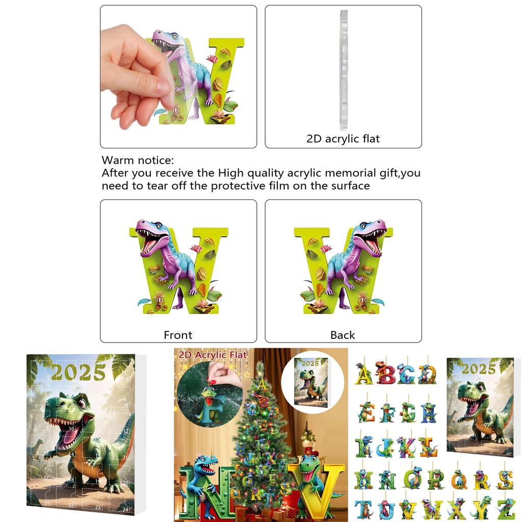 Dinosaur Christmas Countdown Calendar With Acrylic Dinosaur Accessories For Festive Decor