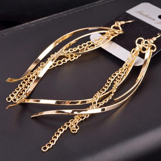 Women's Vintage Elegant Alloy Long Tassels Chain Drop Hook Dangle Earrings Jewelry