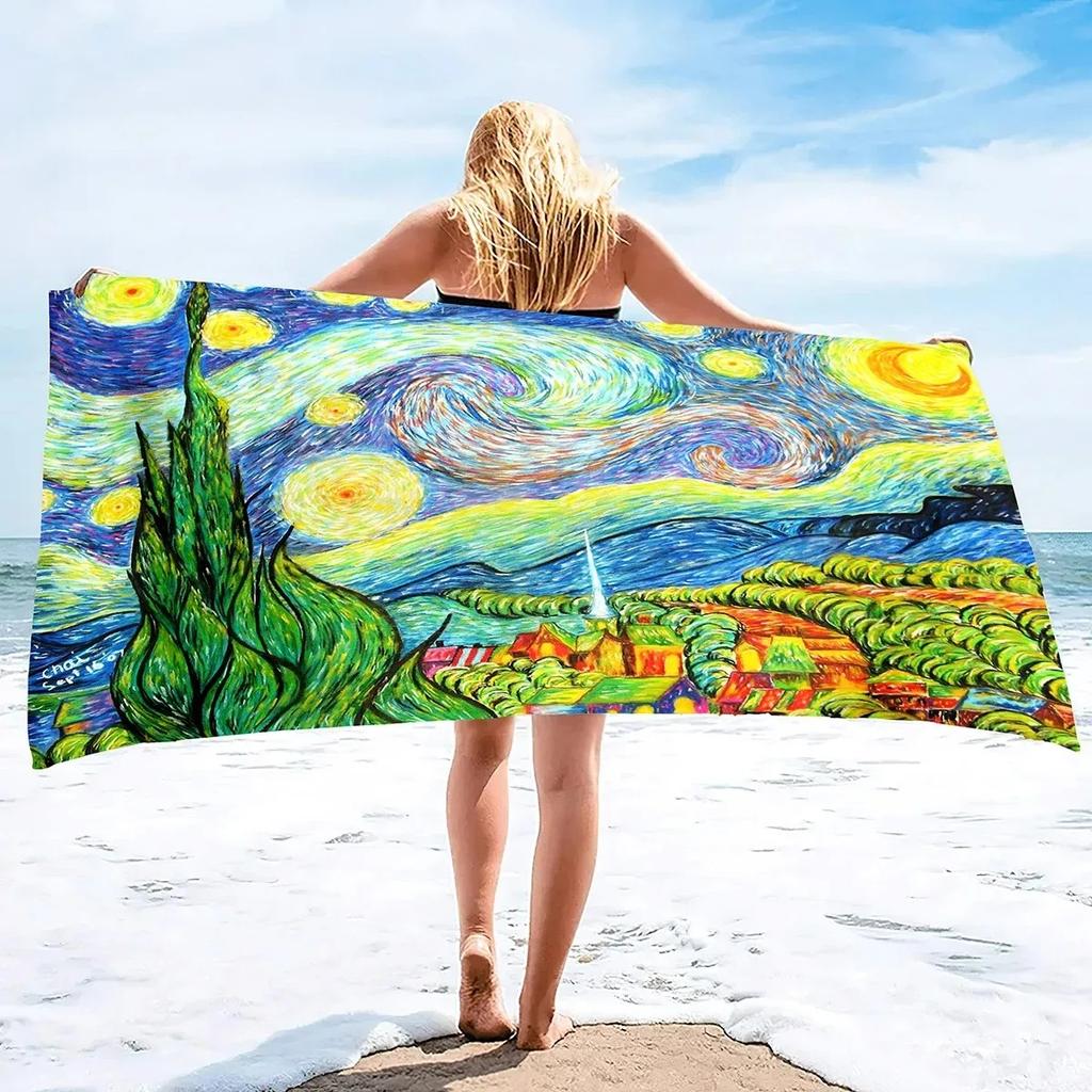 Van Gogh Starry Night Beach Towel, Classic Art Print, Quick Dry Soft Towel For Beach & Pool  Absorbent Oversized Bath Towel