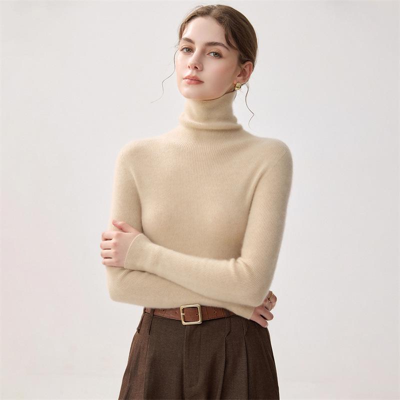 Women's 2026 Seamless High Neck Cashmere Sweater – Slim Fit Winter Base Layer