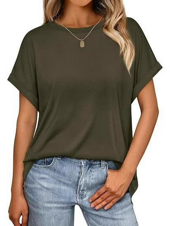 2026 Sommer Damen Einfarbig Locker Rundhals Kurzarm T-Shirt