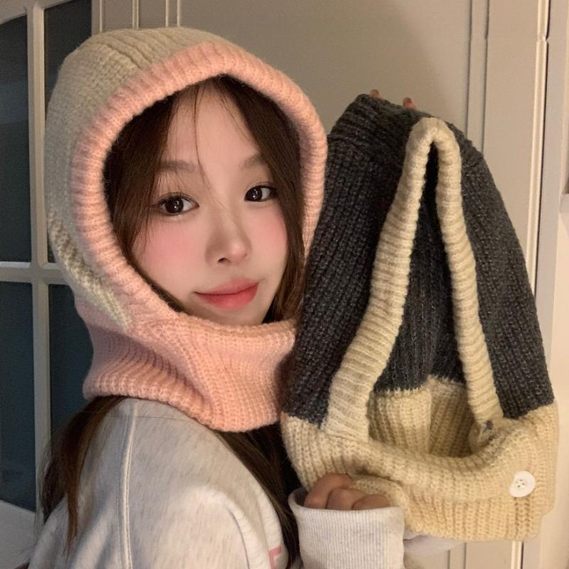 Autumn Headgear Earflaps Scarf Hat Balaclava Pilling Resistant Bomber Cap Windproof Ear Protection Bib Hat Women Lady