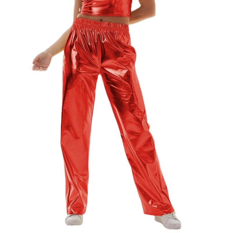 Pantaloni metalici strălucitori pentru femei, pantaloni largi, lungi, lejeri, pentru jogging, hip hop, dans