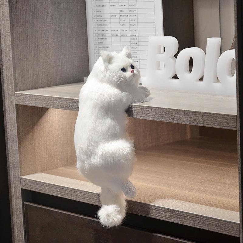 Realistic White Plush Cat Figurine for Home Decor with Hanging Design