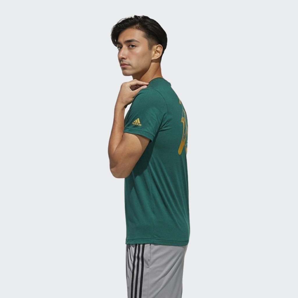Adidas Solid Color Letter Print Crew Neck T-Shirt Men Tops Green GK5213
