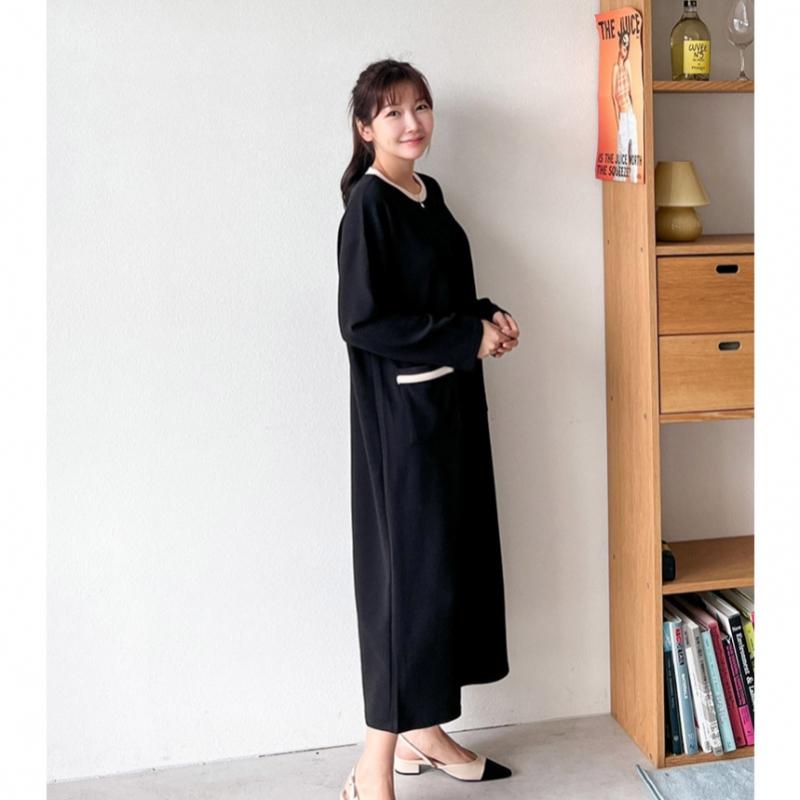 Shop Women Round Drop Shoulder Loose Fit Color Block Long Dress Ara Wdr 3030