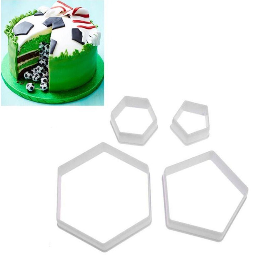 4pcs Football Pattern Cookie Cutter Set Non-Stick Hexagon Cookie Cutter Kitchen Accessory