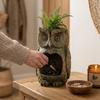 Resin Sparrow Feeding Station Owl Shaped Waterproof Art Sculpture Weather-Resistant for Outdoor Garden Backyard Patio Yard Porch