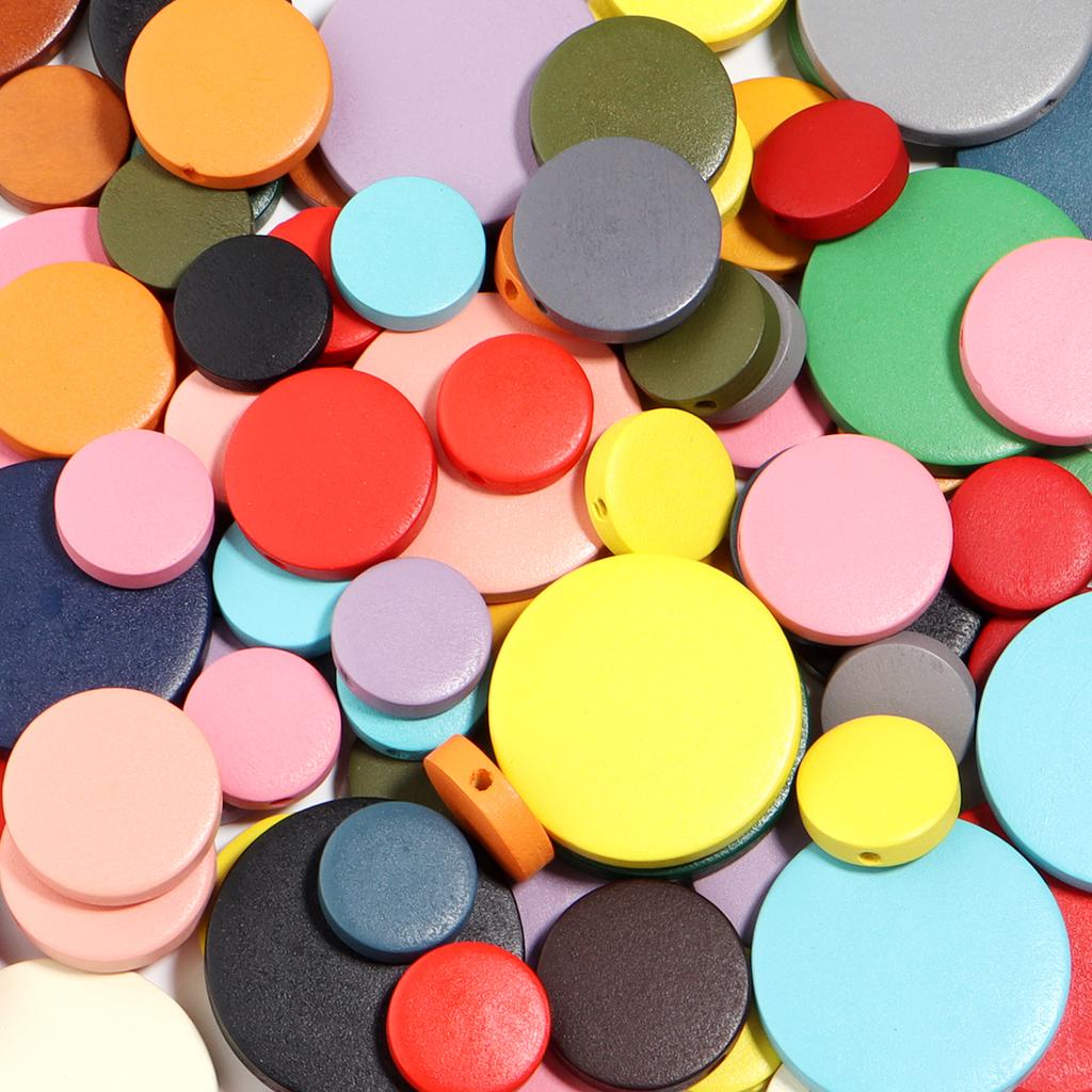 10-30pcs Colorful Wooden Beads Spray Painted Straight Hole Flat Round Bead Pieces For Jewelry Making DIY Necklace Bracelet Decor