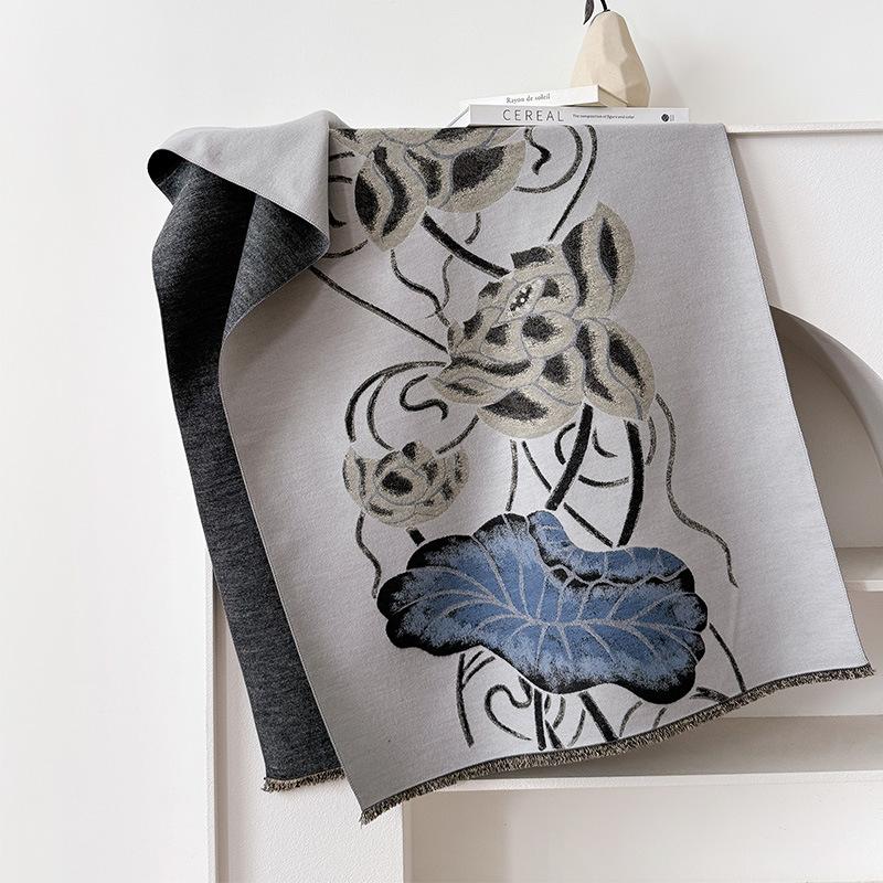 Cachecol de caxemira de imitação lótus cor contrastante dupla face cachecol de caxemira de imitação inverno sensação avançada quente