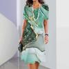 2026 Summer Retro Texture Printing Short-sleeved Dress Ladies Casual Fashion Round Neck Loose Dress