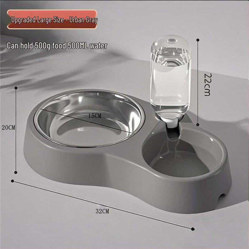 Dual Pet Bowl: Non-Slip Automatic Water and Food Bowl for Cats & Large Dogs