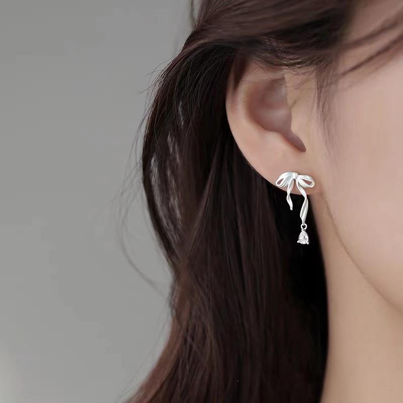 2024 Light Luxury Bow Ear Studs: 925 Sterling Silver, Niche Earrings for Women