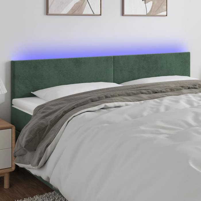 VidaXL Tête de Lit à LED Meuble de Chambre à Coucher Accessoire de Lit Double Tête de Cadre de Lit Intérieur Vert Foncé 3121395