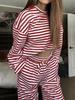 European-American Women's Striped Long Sleeve Top & High Waist Pants Set - Autumn 2025 Fashion Casual Wear.