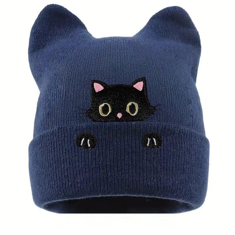 Popular Women's Probe Kitten Embroidered Beanie Birthday Gift Animal Cartoon Warm Knitted Hat