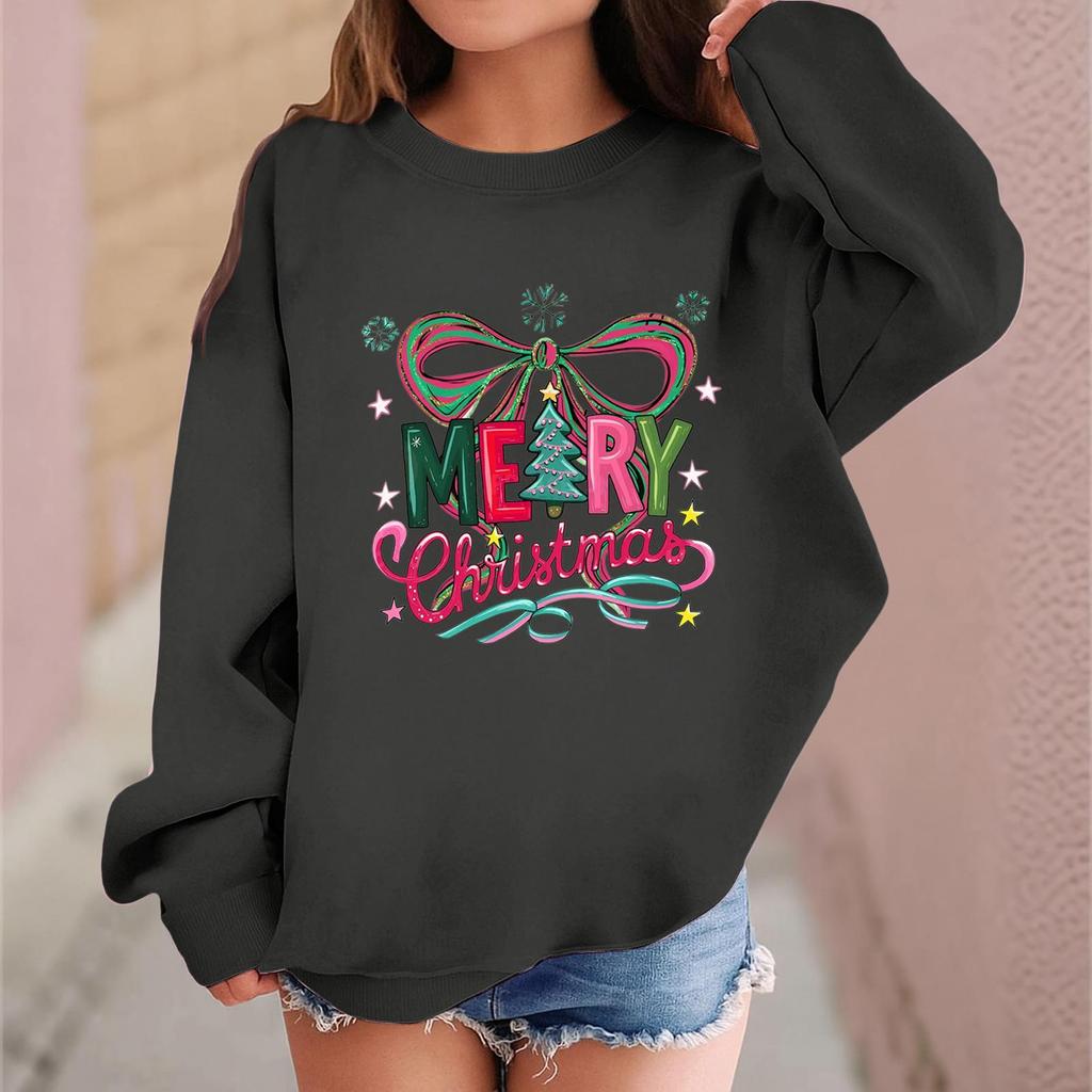 Children's Fashionable Casual Long-sleeved Loose Christmas Print Pullover Sweatshirt