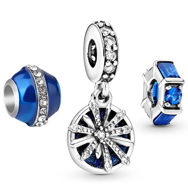 3pcs /Lot Blue Enamel Globe Charms Beads Star Pendant Fit Diy Brand Charm Bracelets Necklaces For Women Fashion Jewelry Making