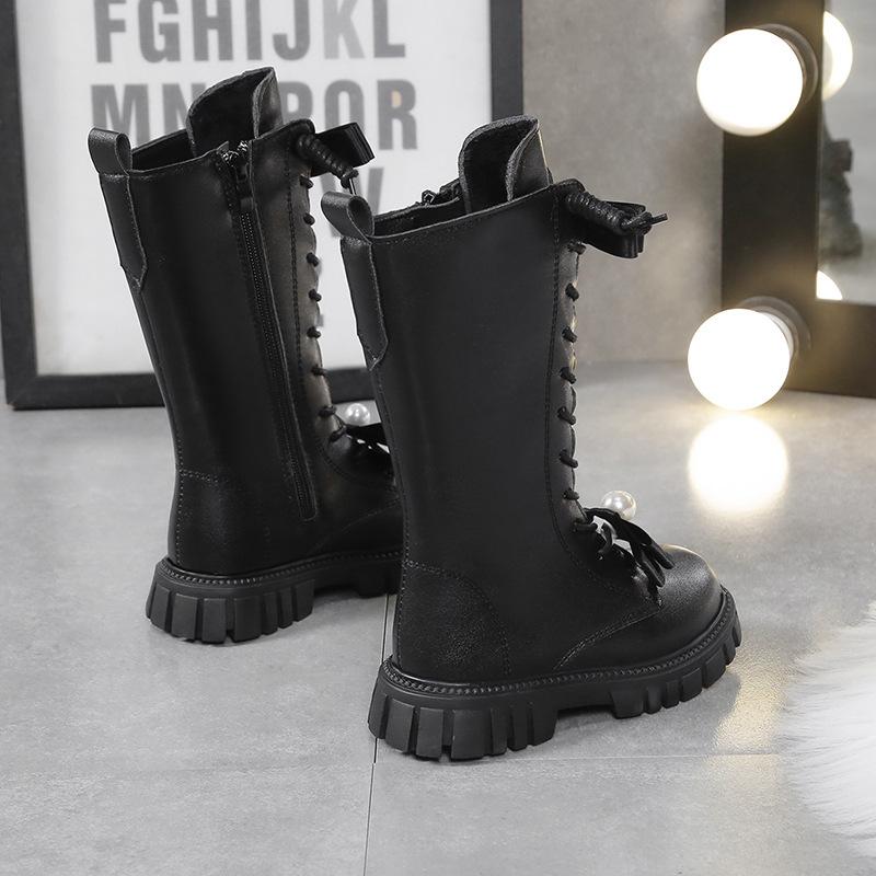 Girls Leather Boots Medium and High Boots Autumn and Winter New Children's Boots Knight Boots Fashion Baby Leather Boots