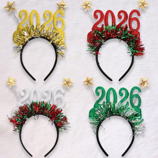2026 Nyttårsfest Briller Lett Rød Glitter Brilleinnfatning med Snøfnugg Kristtorn Dekorasjon Festlig Paljett Hårbøyle