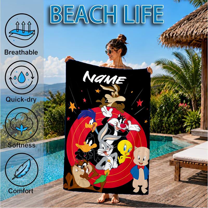 Custom Name Superhero Adventure Martian Beach Towel Microfiber Beach Towel, Lightweight and Quick-Dry, for Summer Travel, Swimming Pool Gift