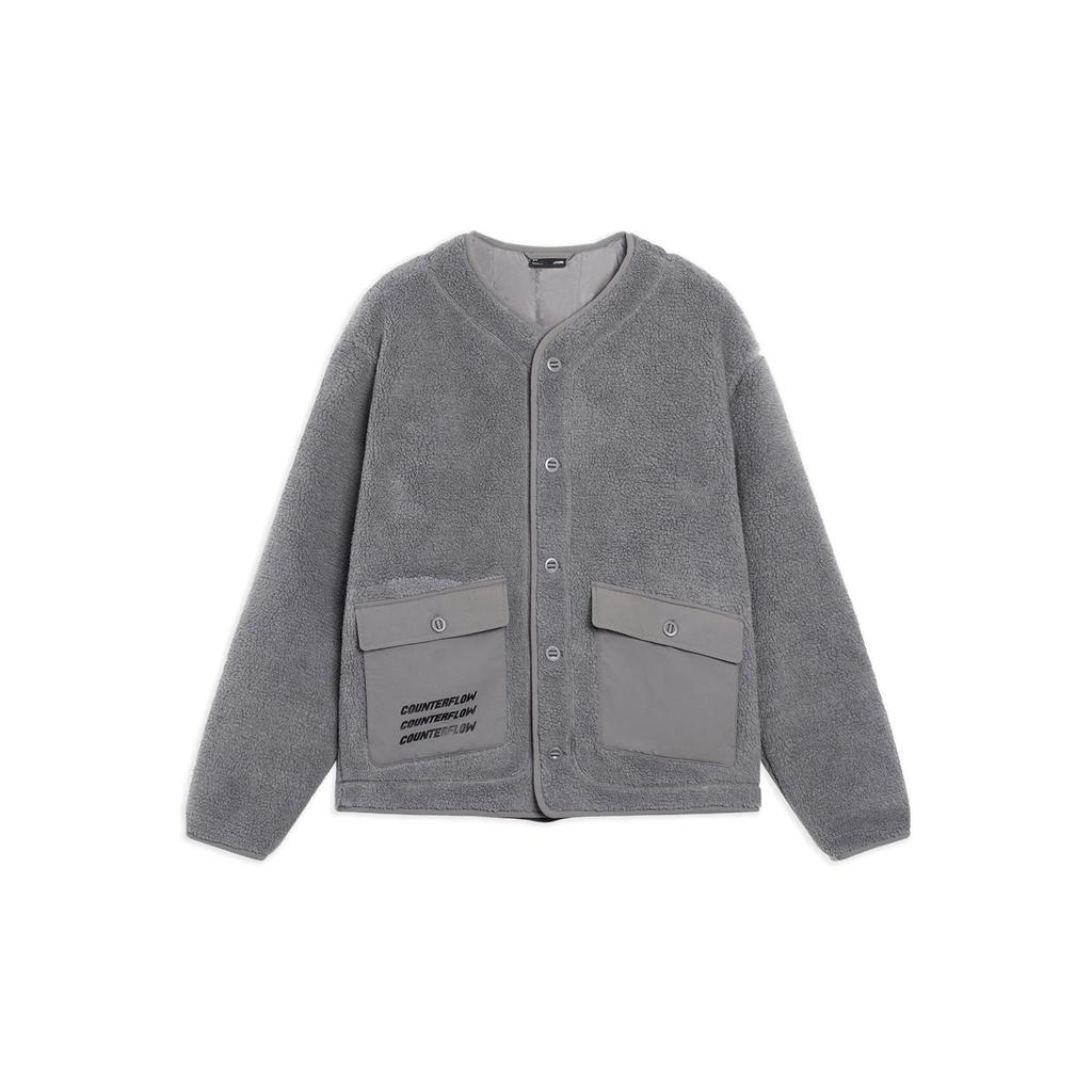 Li Ning CF Suo Solid Color Pocket Printed Single-Breasted Casual Cotton Jacket Unisex Jacket Slate-Gray AJMS125-3