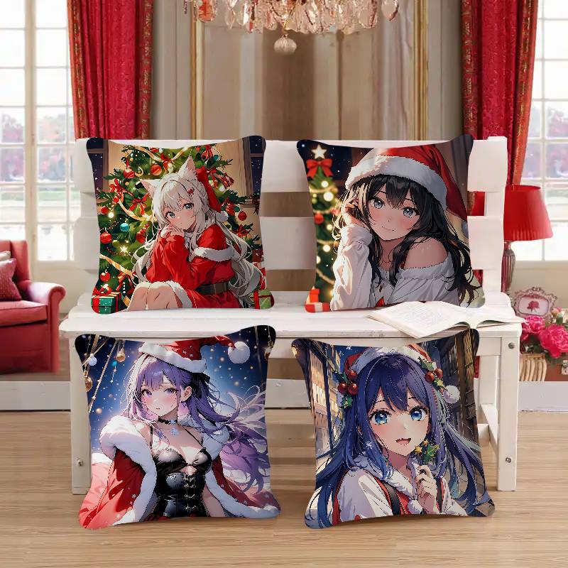 Christmas Anime Girls Pillowcases Home Bedding Decorative Pillow Cover Wedding Super Soft Pillow Case