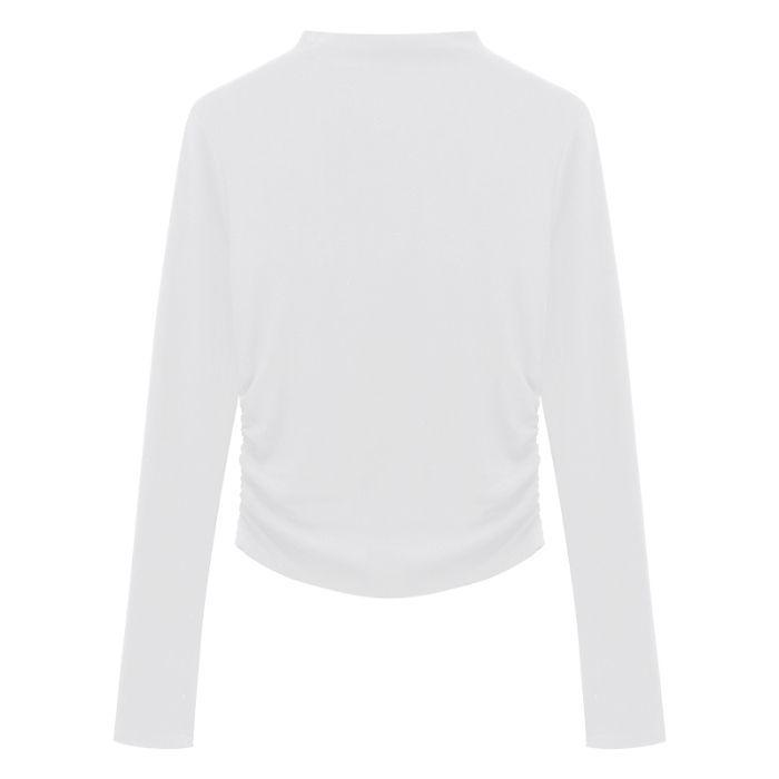 Women's Spicy Girl Gray Ruched Slim-Fit Long-Sleeve Turtleneck Top for Autumn/Winter
