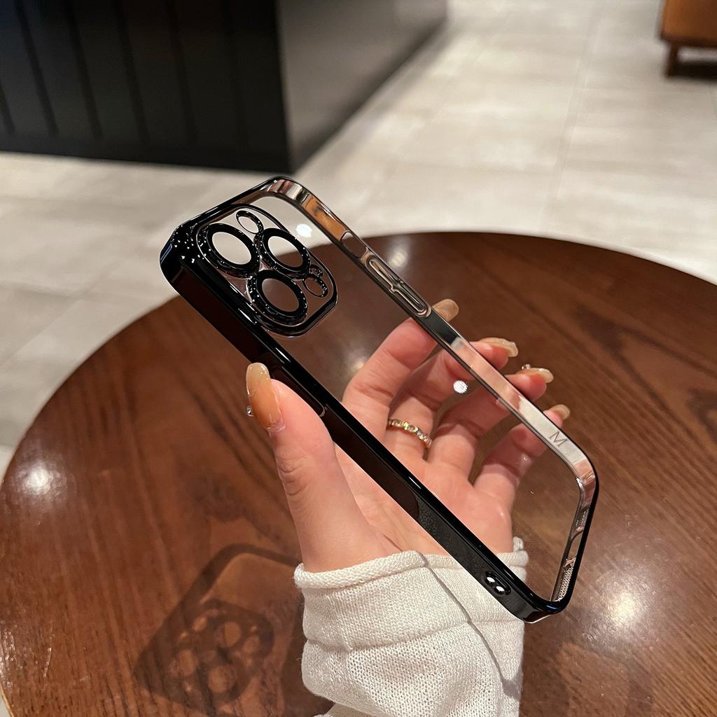 Applicable To Apple 16pro Mobile Phone Case Electroplated Transparent IPhone 15 Full-cover Hard Case with Lens Film 14 Protection Case