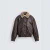 Mens Retro Color-Block Faux Shearling Collar Leather Jacket Casual Outerwear Winter