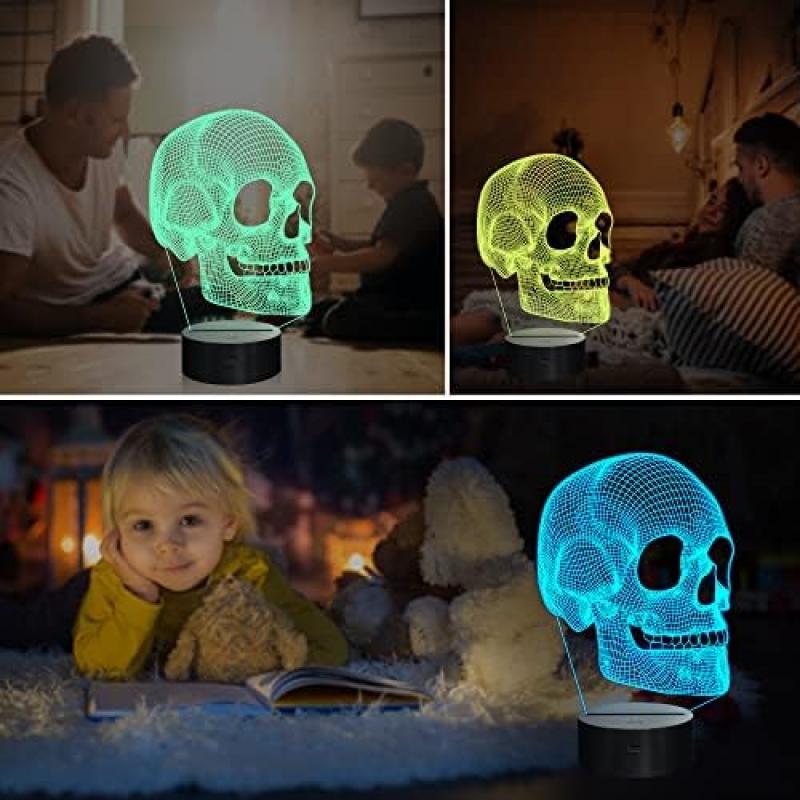 Ammonite 3D Skull Night Light for Kids, LED Table Lamp with 16 Color Changing Remote Control & Timer, Halloween Christmas Birthday Gift