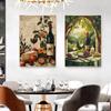 Vintage Wine Barrels and Wine Fountain Dinner Party Food Illustration Poster Canvas Painting Wall Pictures Home Wine Shop Decor