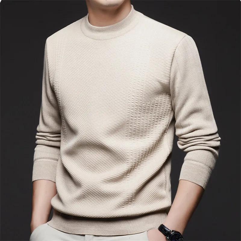 Winter Mock Neck Thick Fleece Knitted Pullovers Men Fashion Smart Casual Warm Sweater Mens Slim Fit Knit Pullover Sweaters
