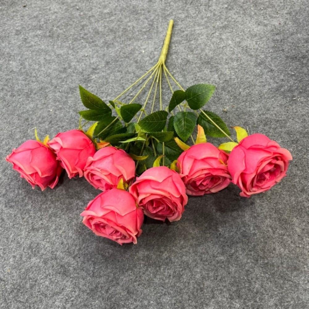 7 Heads Real Happy Imperial Rose Flower 9 Colors Photography Photo Gift Valentine's Day Flowers Mini Crystal Grass Bouquet