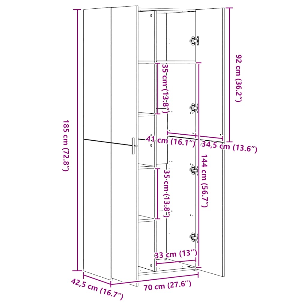 High Cabinet Sonoma Oak 70 x 42.5 x 225 cm Particleboard
