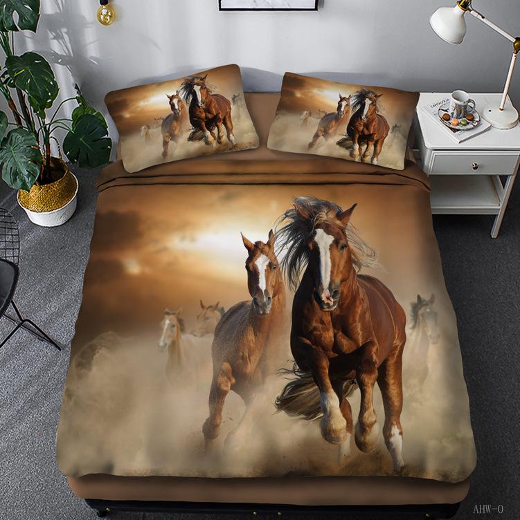 

2/3pcs Running Horses Bedding Set 3D Print Polyester Duvet Cover Single Twin Queen King Size for Home Decoration Birthday Gift EU Twin(135x200cm)
