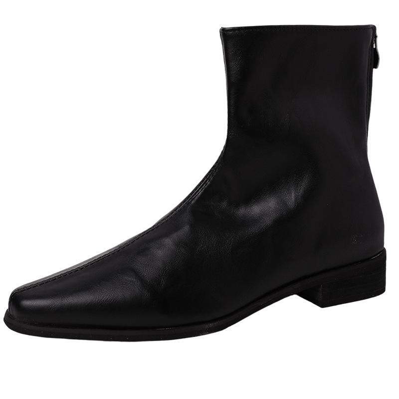 Retro Pleated Pointed Leather Boots Slim Short Boots Women's Autumn and Winter New Fashion Thick Heel Fashion Single Boots Martin Boots Trend