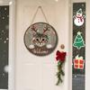 Wooden Door Sign Christmas Welcome Sign, Animal Round Hanging Decor, Cute Wall Art Farmhouse Ornament for Window Garden Holiday Decor Plaque