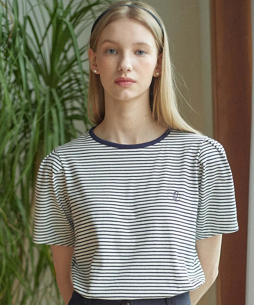NONLOCAL Stripe Puff Sleeve T-Shirt - White Stripe