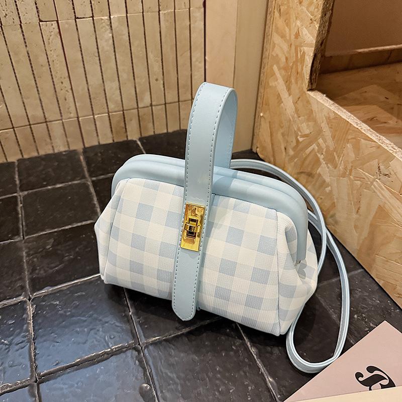 Retro Simple Handbag Women's Small Bag 2025 New Plaid Clip Bag Versatile Messenger Doctor Bag