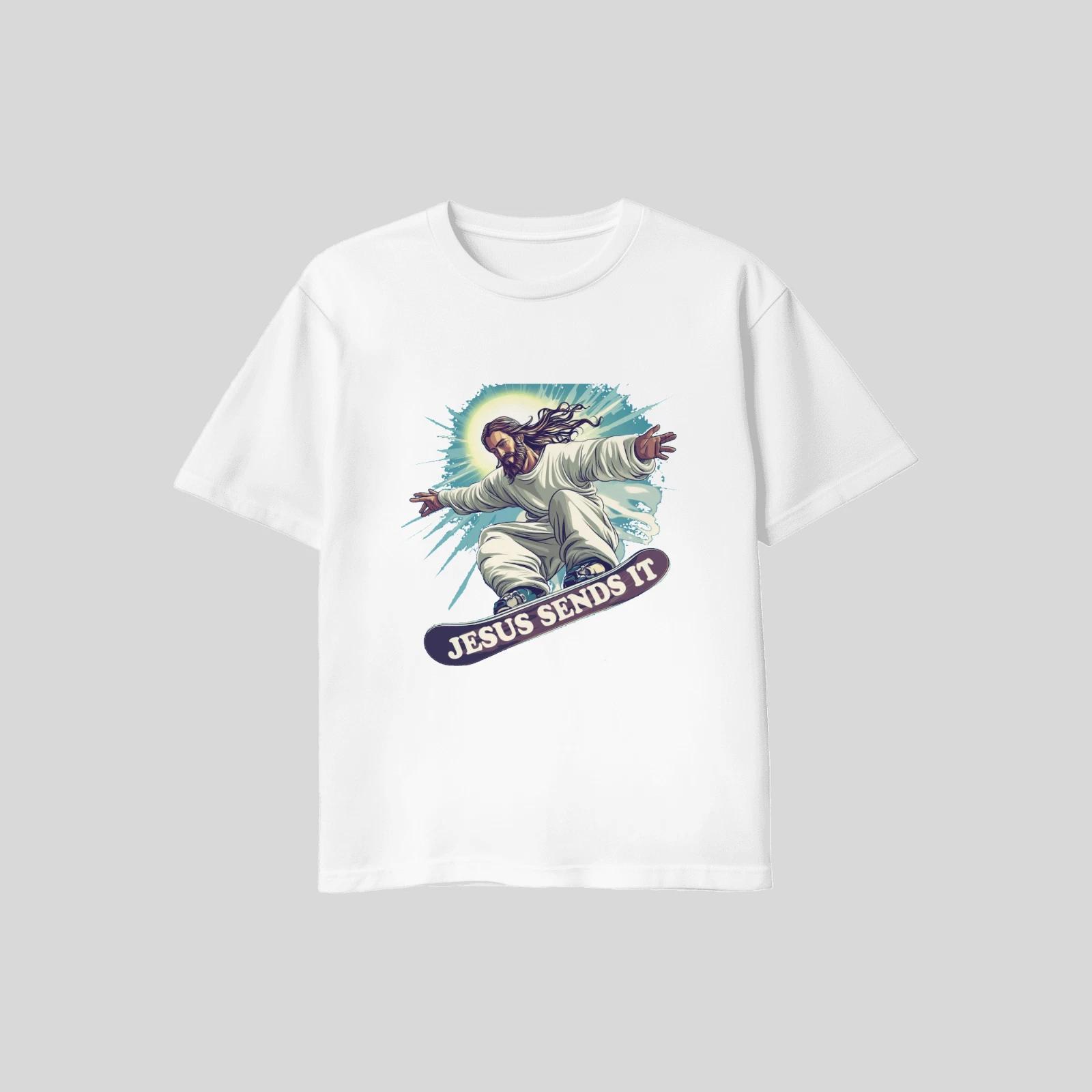 Unisex Adult Casual Graphic Jesus Snowboard T Shirt XL L M T-Shirt L