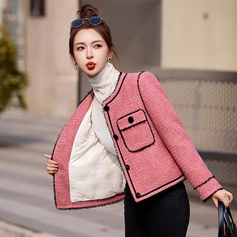 

Women s Winter Down Jacket - Elegant Single-Breasted White Duck Down Coat YB8802 XL 125-140 catty рожевий червоний колір